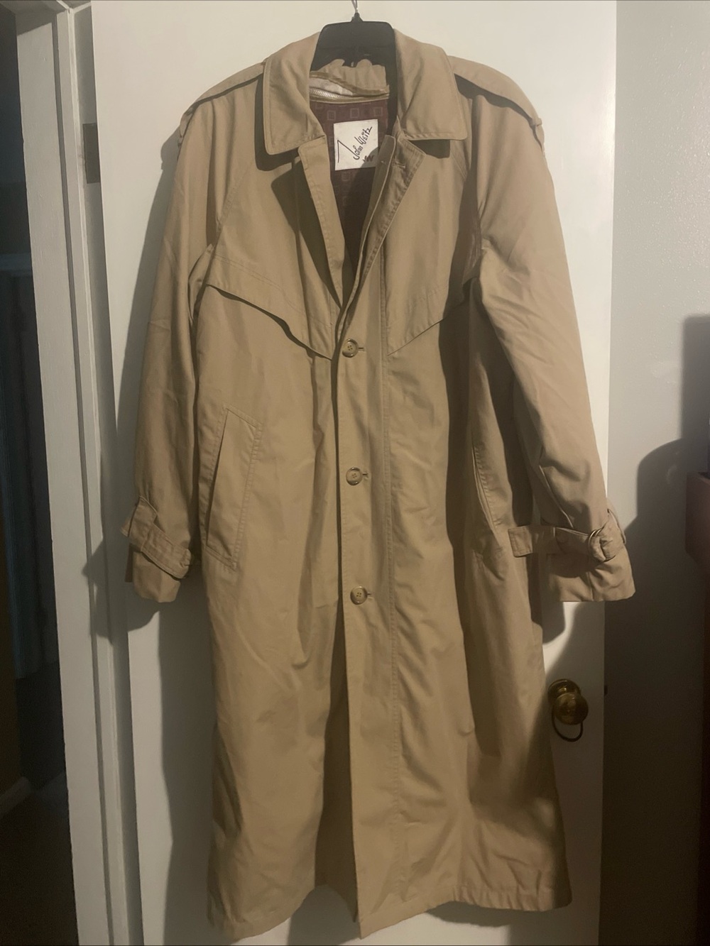 Vintage John Weitz Tan Trench Coat Men’s Size 40 Long  40L  Zip Out Lined Jacket